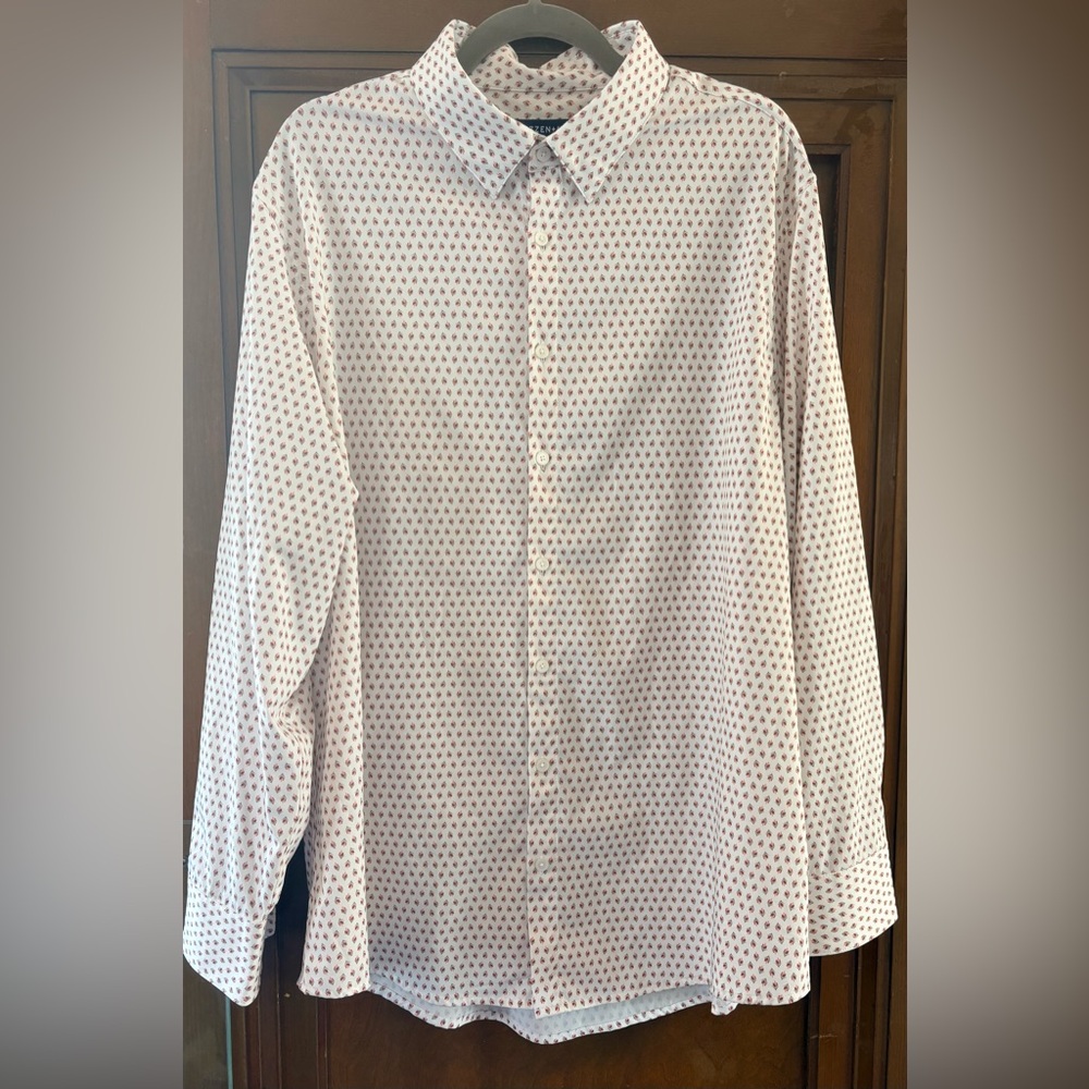 Mizzen+Main White Dress Shirt pink/red Tulip Microprint - Perfect Spring Look!